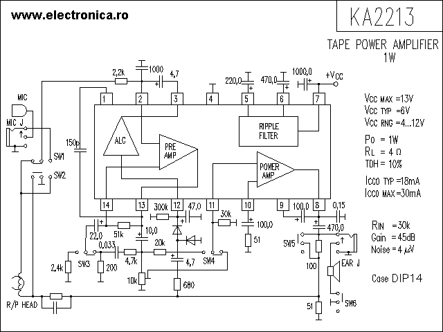 KA2213 power audio amplifier schematic