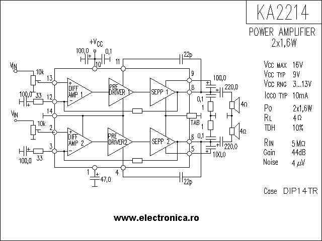 KA2214 power audio amplifier schematic