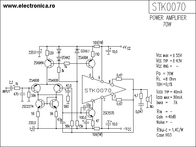 STK0070 power audio amplifier schematic