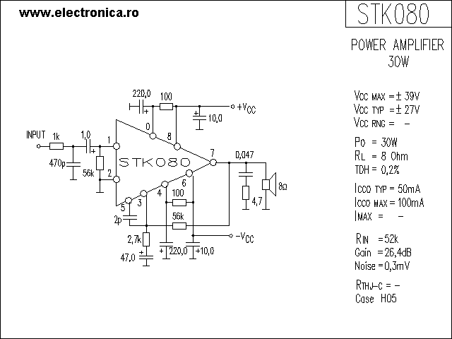 STK080 power audio amplifier schematic