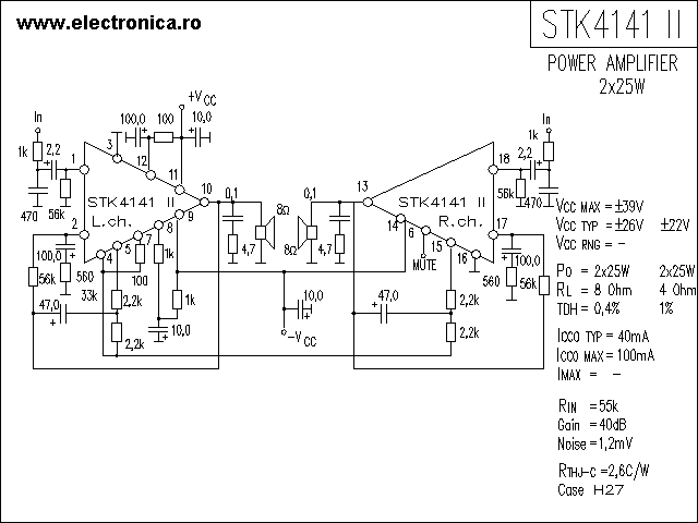 Stk4141 Ii Stereo Amplifier Circuit - Stk4141ii Power Audio Amplifier Schematic - Stk4141 Ii Stereo Amplifier Circuit