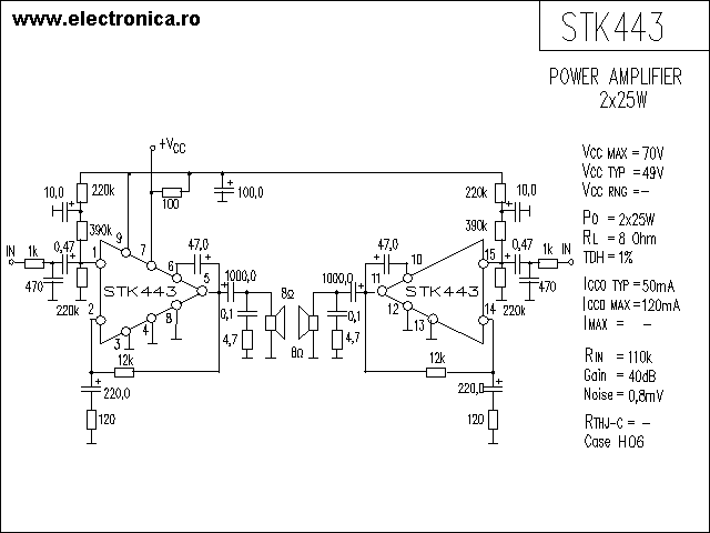 STK443 power audio amplifier schematic