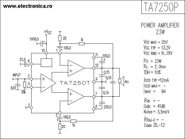 TA7250P power audio amplifier schematic