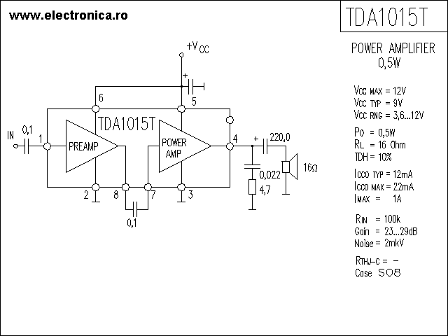 TDA1015T power audio amplifier schematic