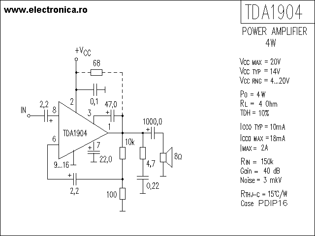 TDA1904 power audio amplifier schematic