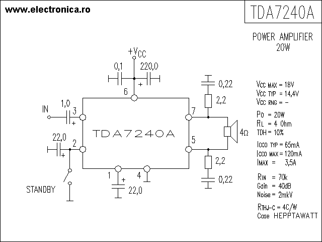 TDA7240A power audio amplifier schematic