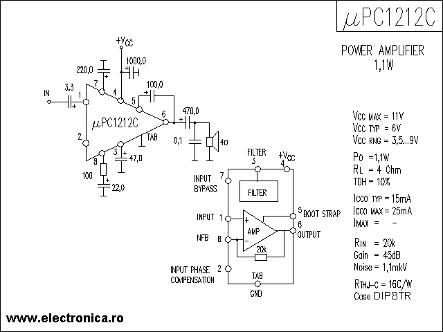 uPC1212C power audio amplifier schematic