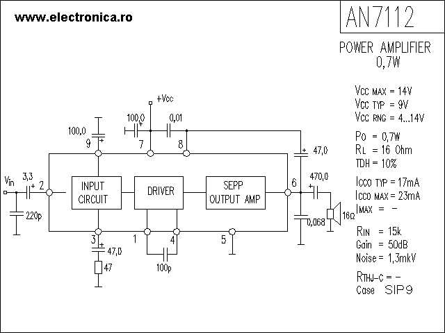 AN7112 power audio amplifier schematic