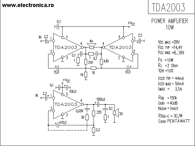 TDA2003 power audio amplifier schematic