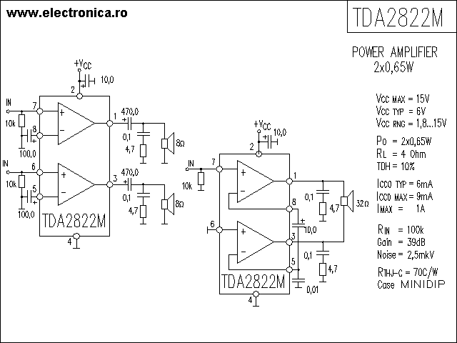 TDA2822M power audio amplifier schematic