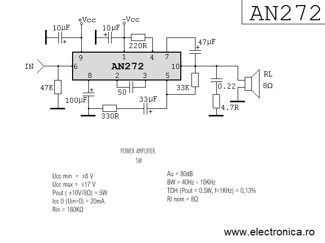 AN272 power audio amplifier schematic
