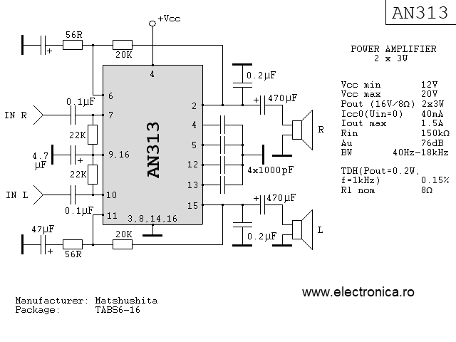 AN313 power audio amplifier schematic