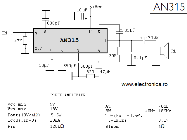 AN315 power audio amplifier schematic