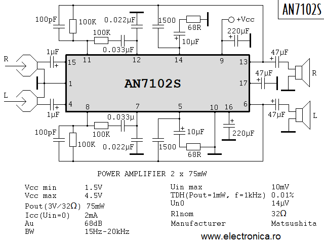 AN7102S power audio amplifier schematic