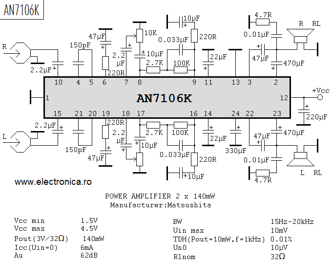 AN7106K power audio amplifier schematic