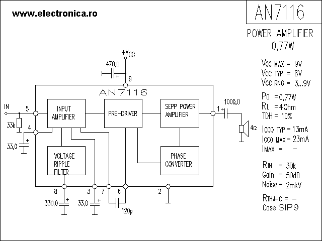 AN7116 power audio amplifier schematic