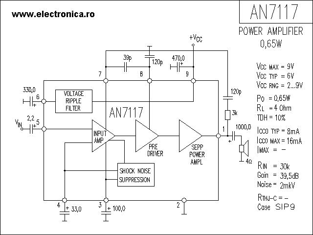 AN7117 power audio amplifier schematic
