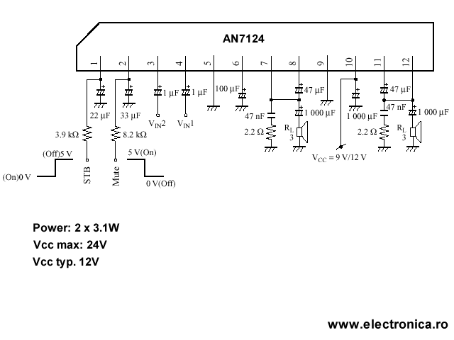 AN7124 power audio amplifier schematic