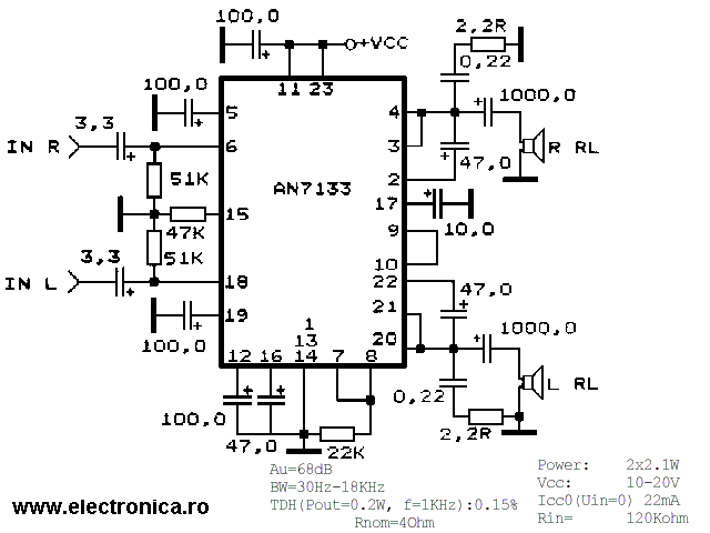 AN7133 power audio amplifier schematic