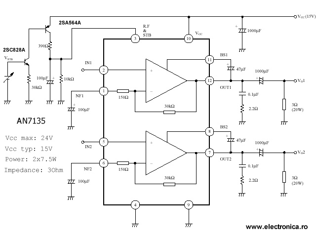 AN7135 power audio amplifier schematic