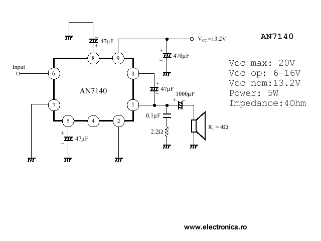 AN7140 power audio amplifier schematic