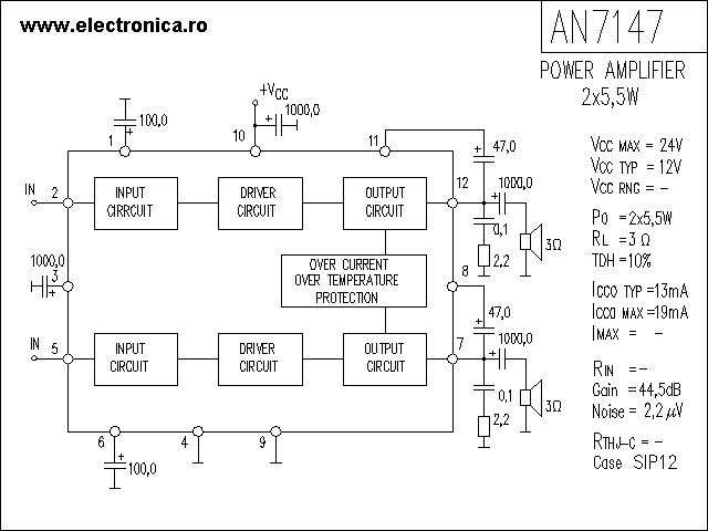 AN7147 power audio amplifier schematic