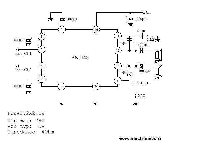 AN7148 power audio amplifier schematic