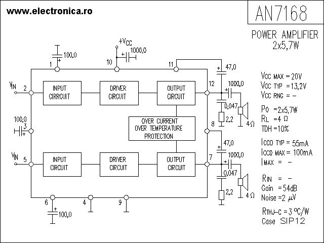 AN7168 power audio amplifier schematic
