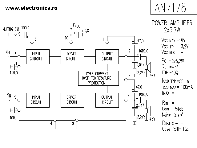 AN7178 power audio amplifier schematic
