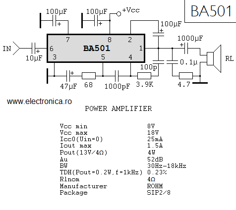 BA501 power audio amplifier schematic
