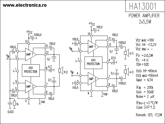 HA13001 power audio amplifier schematic