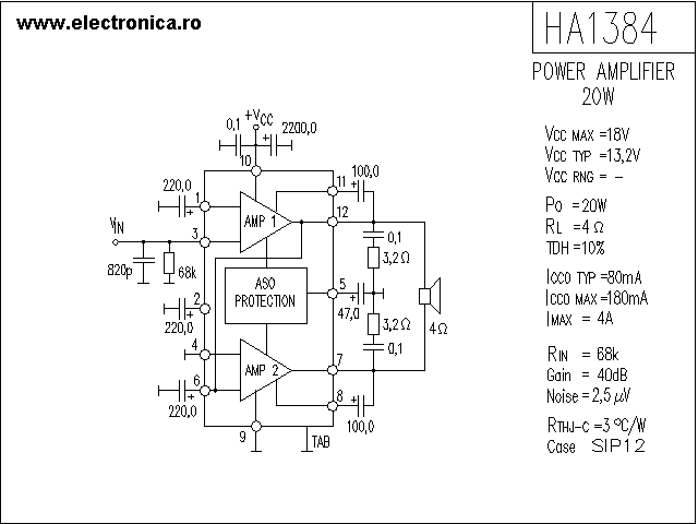 HA1384 power audio amplifier schematic