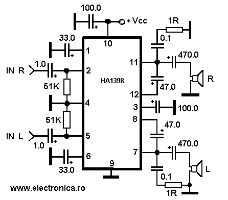 HA1398 power audio amplifier schematic
