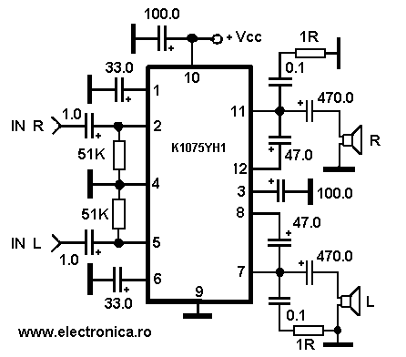 K1075YH1 power audio amplifier schematic