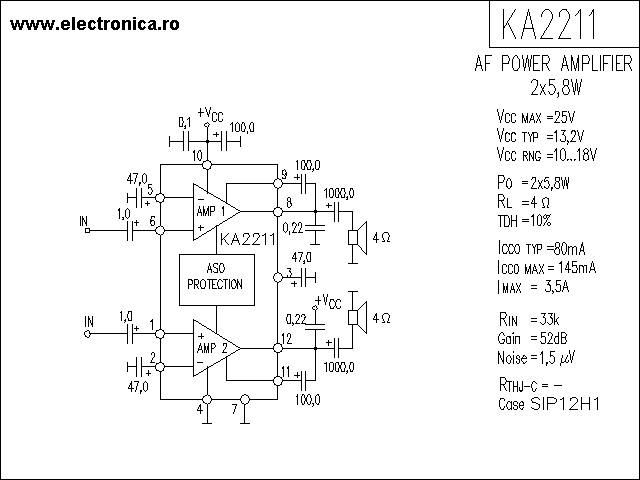 KA2211 power audio amplifier schematic