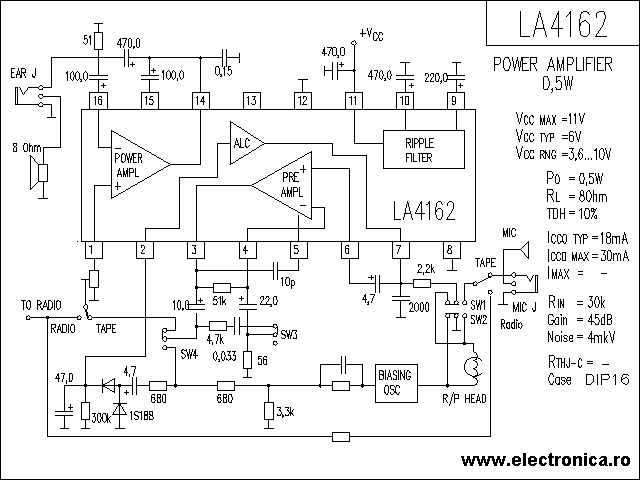 LA4162 power audio amplifier schematic