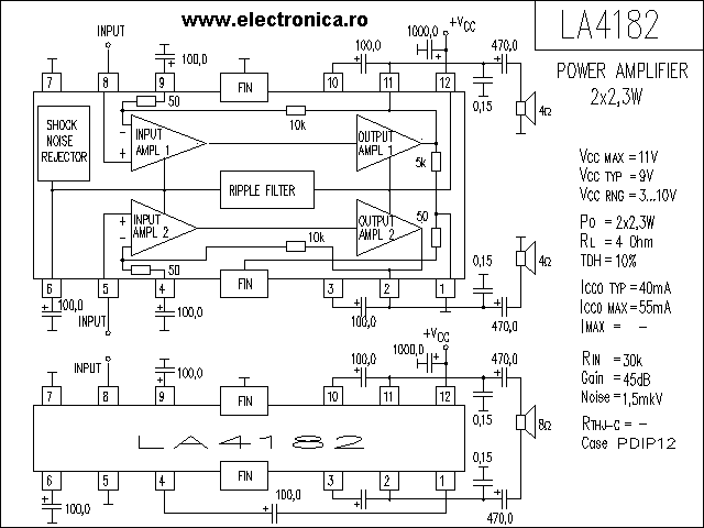 LA4182 power audio amplifier schematic