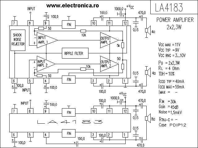 LA4183 power audio amplifier schematic