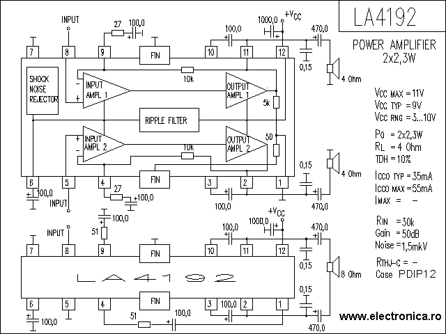 LA4192 power audio amplifier schematic