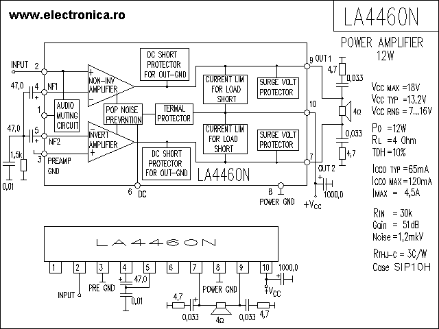 LA4460N power audio amplifier schematic