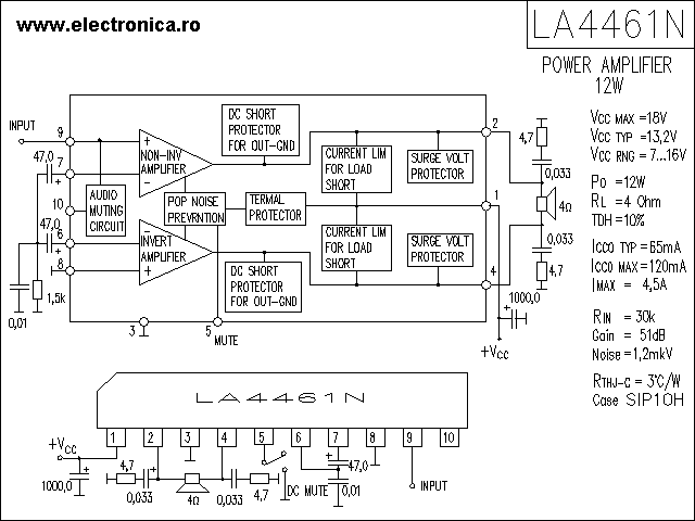 LA4461N power audio amplifier schematic