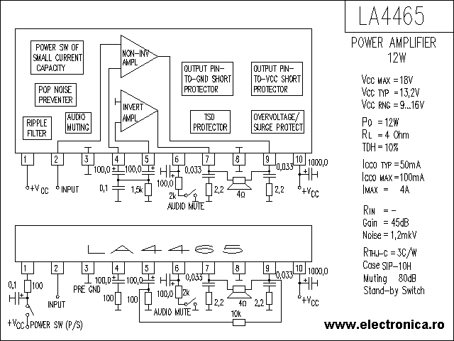 LA4465 power audio amplifier schematic