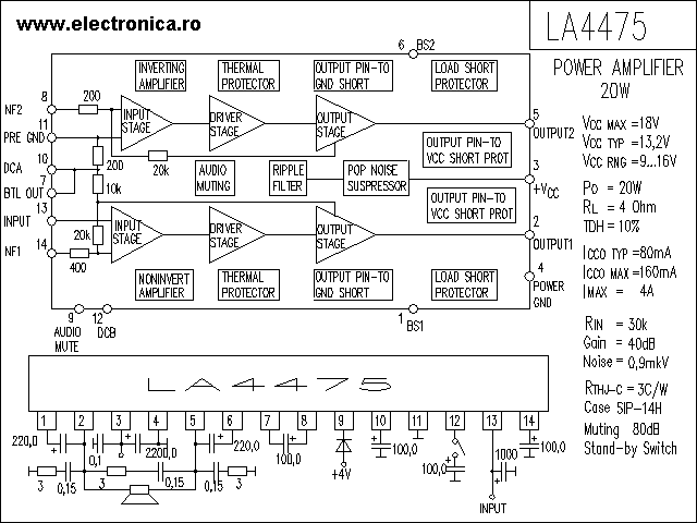 LA4475 power audio amplifier schematic