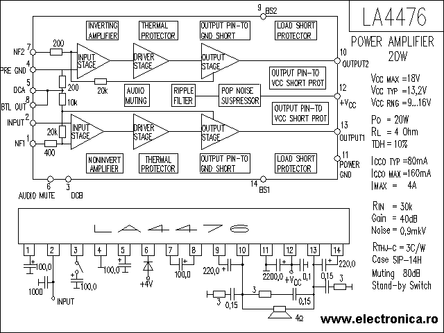LA4476 power audio amplifier schematic