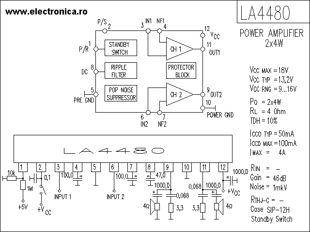 LA4480 power audio amplifier schematic