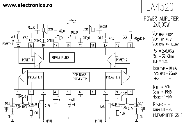LA4520 power audio amplifier schematic