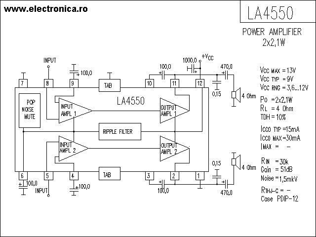 LA4550 power audio amplifier schematic