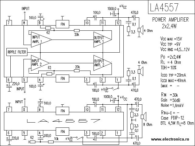 LA4557 power audio amplifier schematic