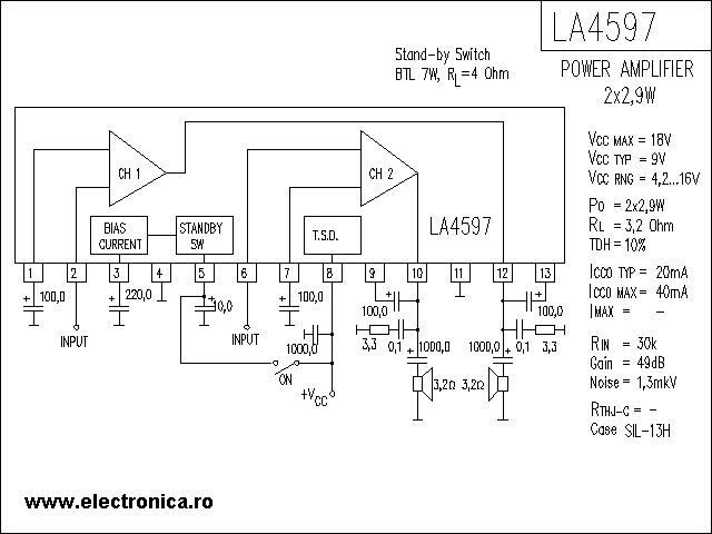 LA4597 power audio amplifier schematic