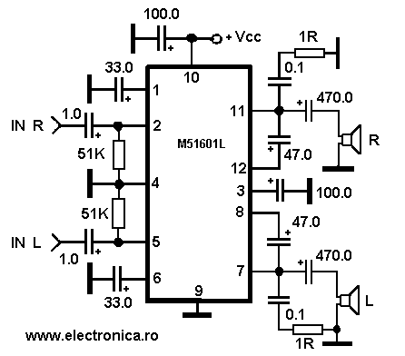 M51601L power audio amplifier schematic